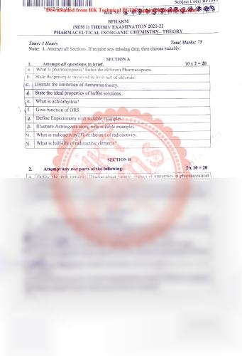AKTU All Subjects 1st Semester B.Pharmacy Previous Year's Question Paper,All Subjects,